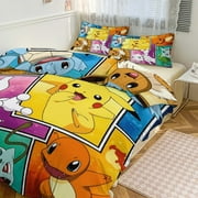 Pikachu Bedding Set Anime Three-piece for Boys Girls Teens Twin